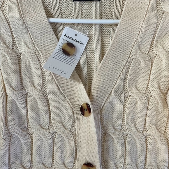 PrettyGarden Cable Knit Button Down Chunky Cardigan Sweater Small White Long - Picture 4 of 12